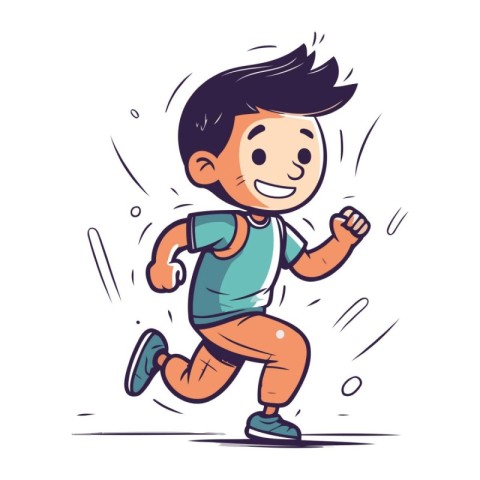 Running boy. Colorful vector illustration in cartoon style. Isol