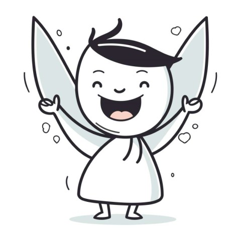 Cartoon Illustration of Cute Angel Character Waving a Hand