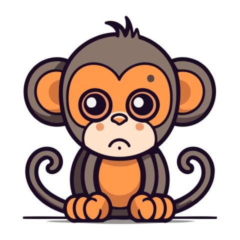 Cute cartoon monkey on white background. Vector illustration in