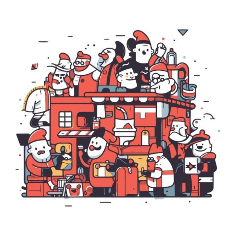 Vector illustration of Santa Claus and his family in a shopping