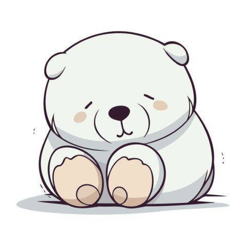 Cute cartoon polar bear sitting on white background. Vector illu