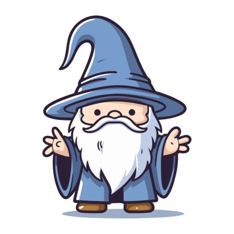 Wizard character cartoon style vector illustration. Cute wizard