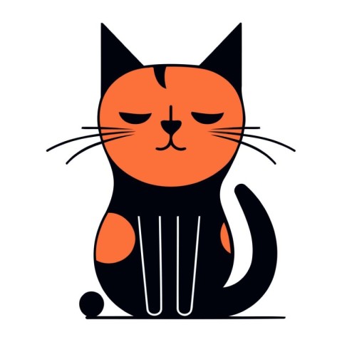 Cute black cat sitting on a white background. Vector illustratio