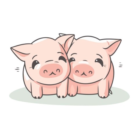 Two cute pigs on white background. Vector illustration in cartoo