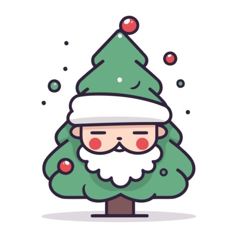 Christmas tree with santa claus. Vector illustration in flat sty