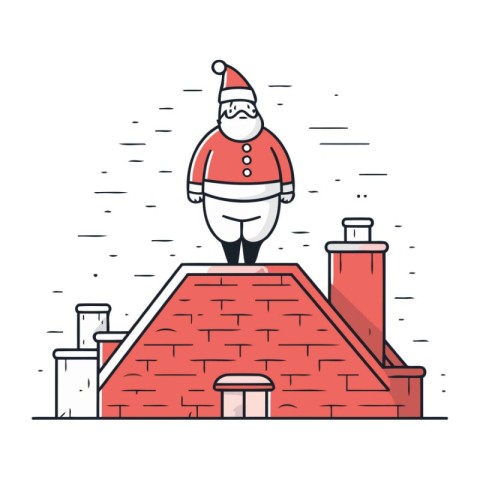 Santa Claus standing on the roof of the house. Flat vector illus