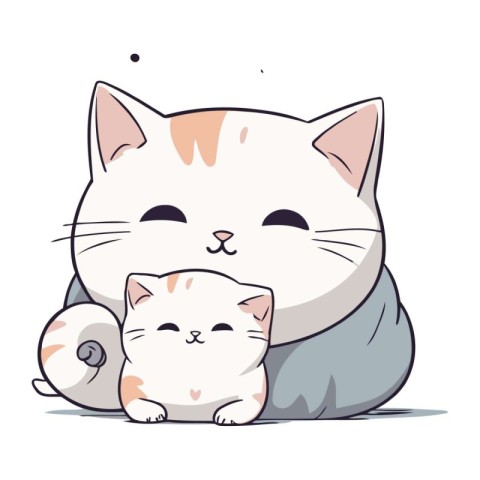 Cute cat and kitten. Vector illustration of a cat and kitten.