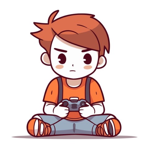 Boy playing video games. Vector illustration of a cartoon boy pl