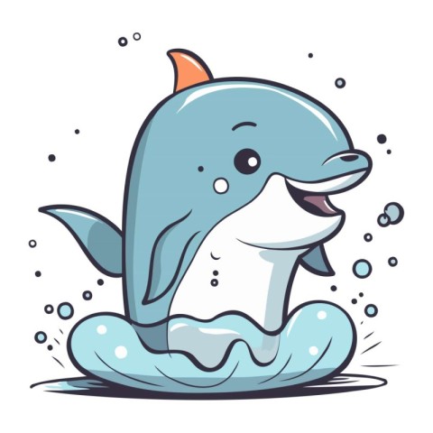 Cute cartoon dolphin. Vector illustration isolated on a white ba