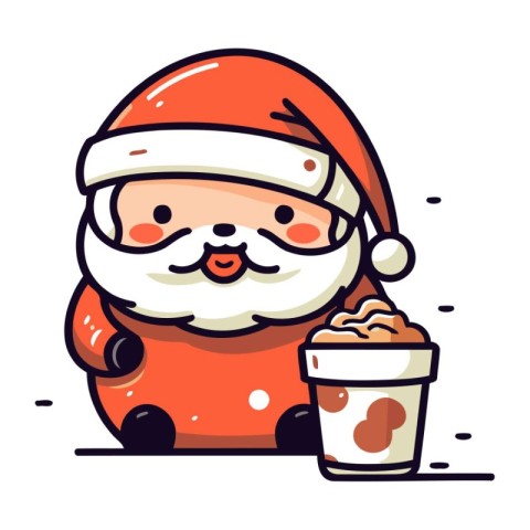 Cute Santa Claus with a cup of coffee. Vector illustration.