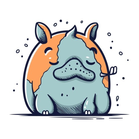 Cartoon cute rhinoceros. Hand drawn vector illustration.