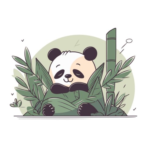 Cute panda in the jungle. Vector illustration in cartoon style.