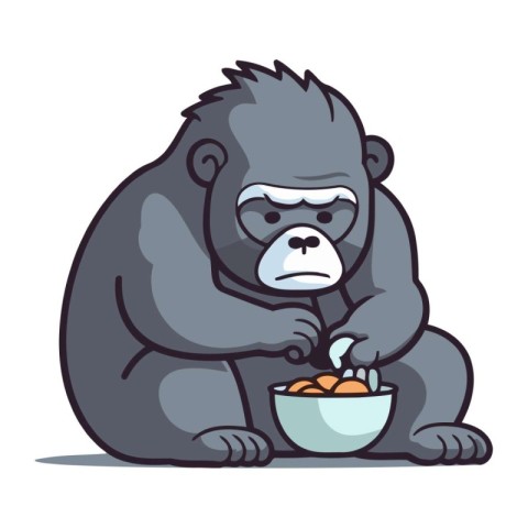 Gorilla Eating Bowl Cartoon Mascot Character Vector Illustration