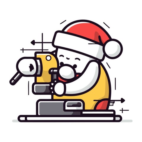 Santa Claus working with a microscope. Vector illustration in ca