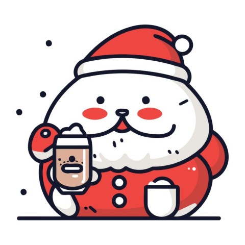 Cute Santa Claus holding a cup of coffee. Vector illustration.