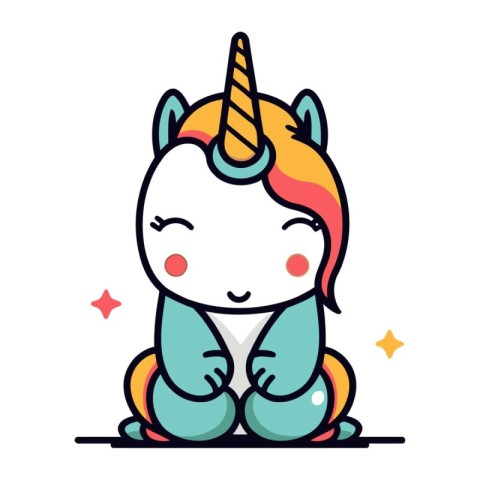 Cute little unicorn. Vector illustration in flat style. Isolated