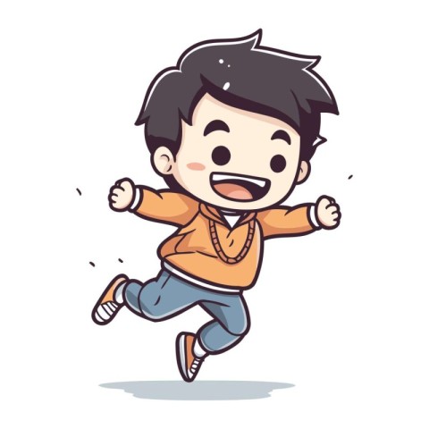 Happy boy running and jumping vector illustration. Cartoon happy