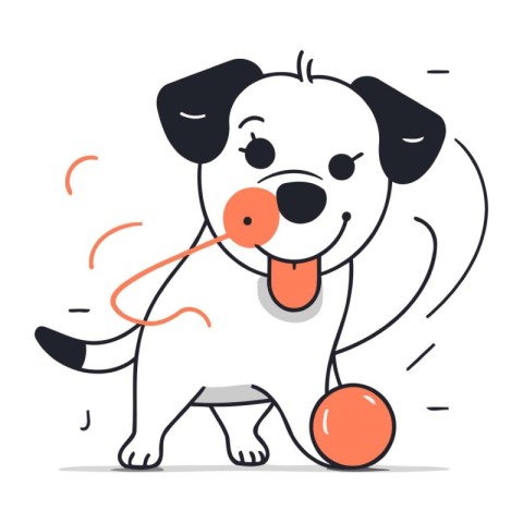 Cute dog playing with ball. Vector illustration in cartoon style