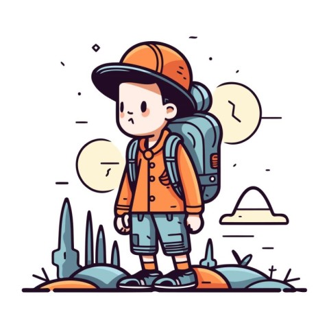 Hiking boy. Vector illustration of a boy with a backpack.