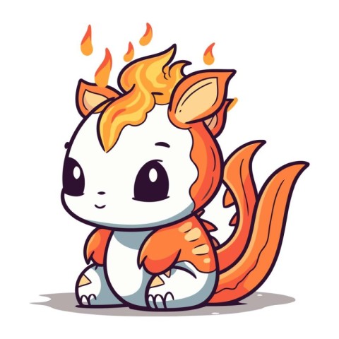 Cute cartoon kawaii fox on fire. Vector illustration.