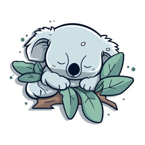 Cute cartoon koala sleeping on a branch. Vector illustration.