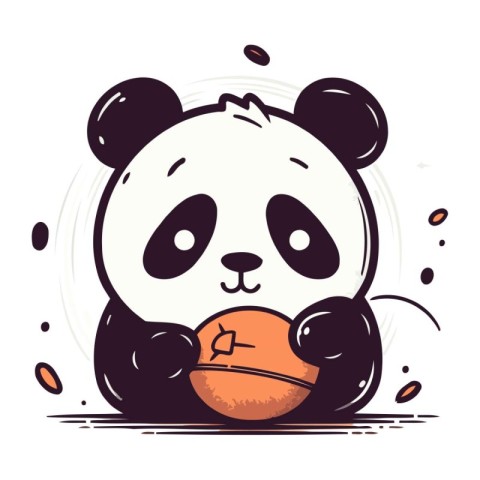 Cute panda with a basketball. Vector illustration in cartoon sty