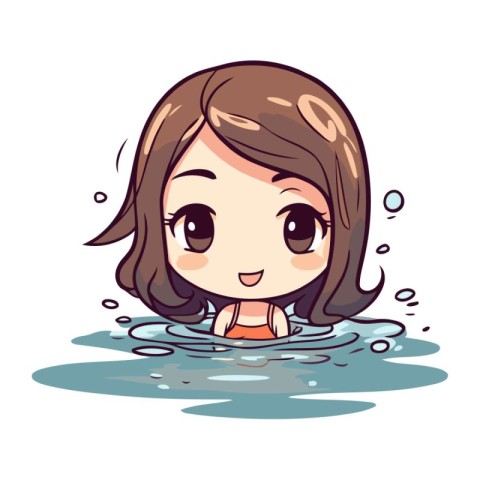 Cute little girl swimming in the pool. Vector cartoon illustrati