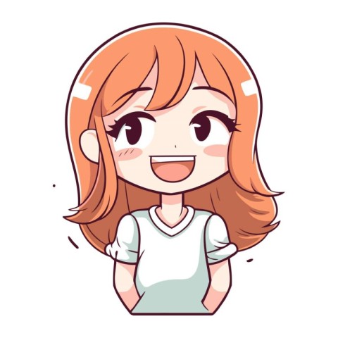 Cute girl with long hair. Vector illustration on white backgroun