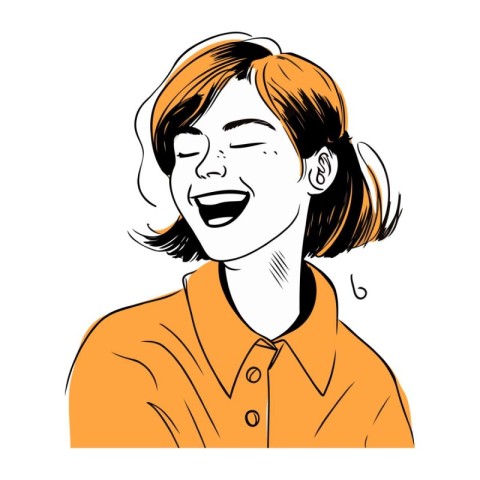 Vector illustration of a young woman laughing. Hand drawn line a