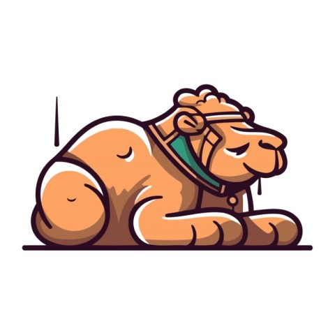 Camel sleeping on the ground. Vector illustration in cartoon sty