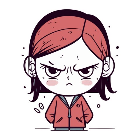 Angry cartoon girl with facial expression. Vector illustration o