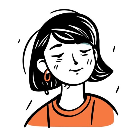 Vector illustration of a young girl with closed eyes and closed