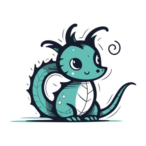 Illustration of a cute cartoon dragon isolated on a white backgr