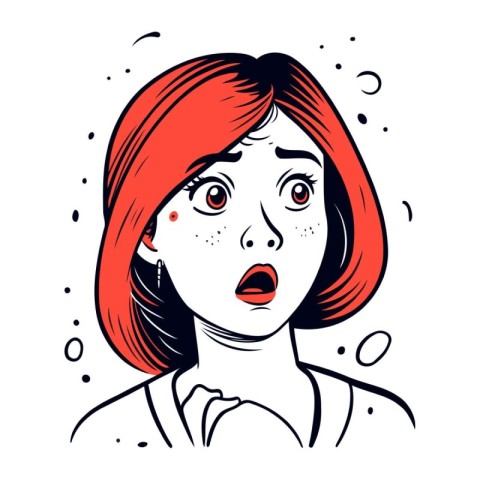 Surprised woman. Vector illustration of a girl with red hair.