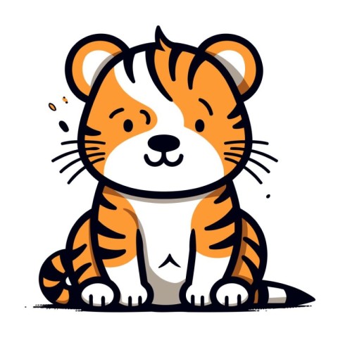 Cute tiger sitting on white background. Vector illustration in c