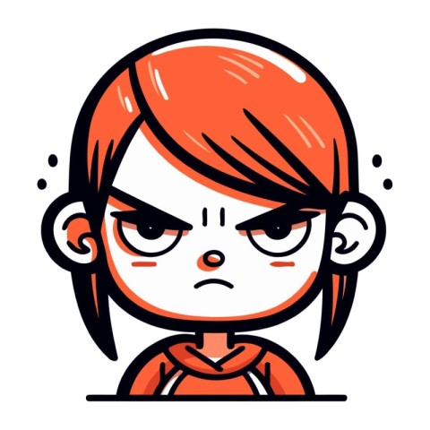 Angry cartoon girl. Vector illustration of angry girl with red h