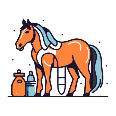 Horse vector illustration in flat linear style. Horse with milk