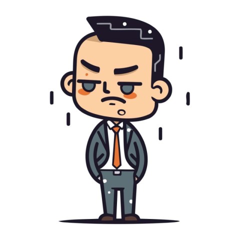 Businessman with bad mood. Vector illustration in flat cartoon s