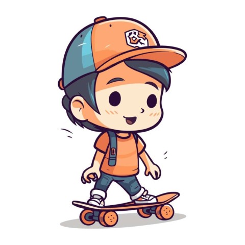 Cute Boy Skateboarding Cartoon Mascot Character Vector Illustrat