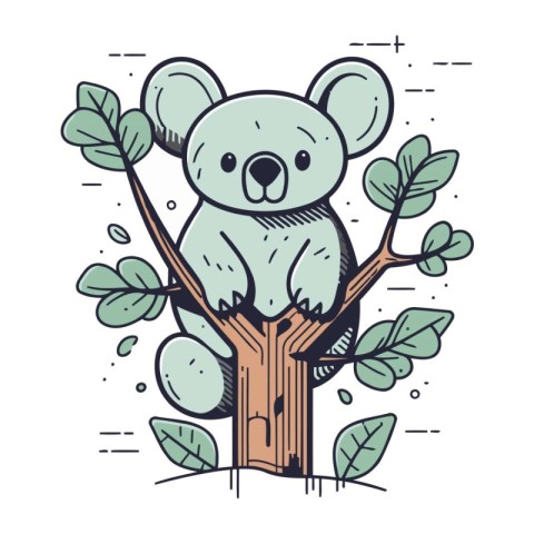 Cute koala sitting on a tree. Vector illustration in cartoon sty