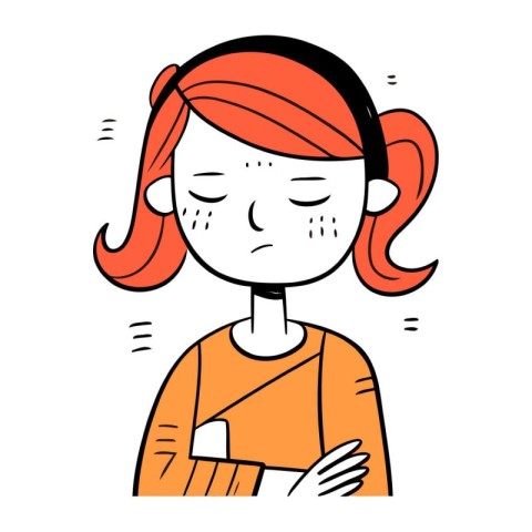 Sick woman with headache. Vector illustration in doodle style.