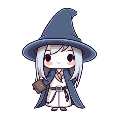 Illustration of a cute witch with a briefcase on a white backgro