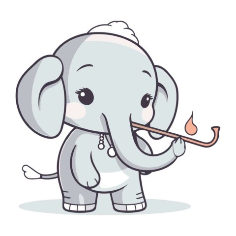 Cute elephant with a wooden spoon. vector illustration. eps10