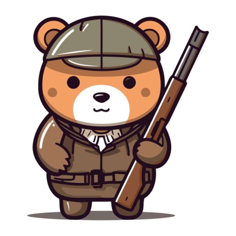 Cute bear in safari costume with a rifle. Vector illustration