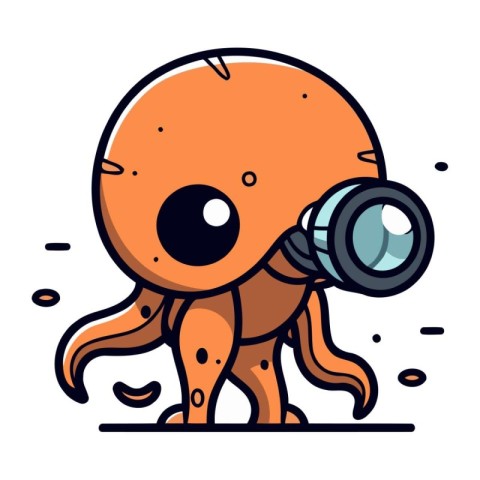 Octopus with a binoculars. Vector illustration in flat style