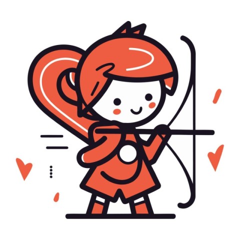 Cupid with bow and arrow. Vector illustration in thin line style