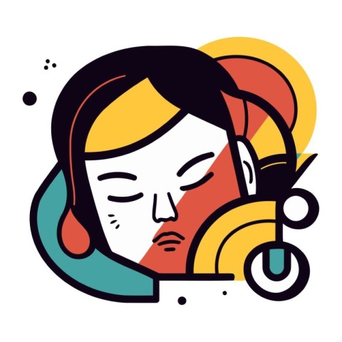 Vector illustration of a woman with headphones listening to musi