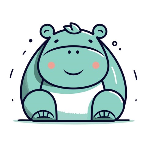 Cute cartoon hippopotamus. Vector illustration in line style.