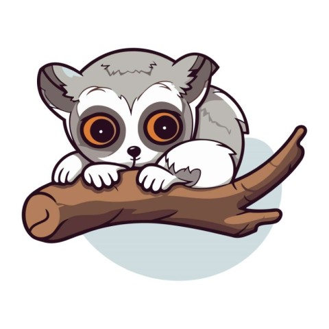 Cute cartoon lemur on a tree branch. Vector illustration.