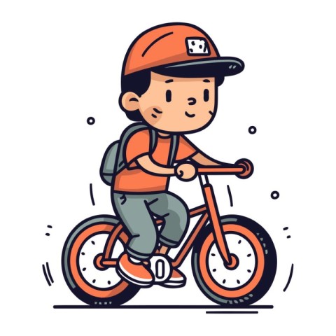 Cute boy riding a bike. Vector illustration in cartoon style.